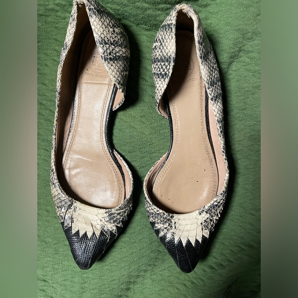 Tory Burch Snake Embossed Woven Leather Half d'Orsay Flat Shoe Sz 8.5